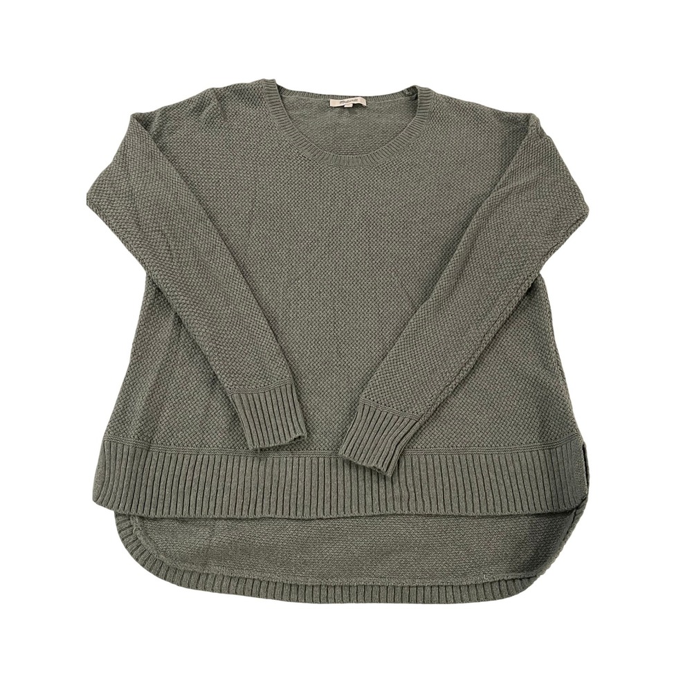 00127 -‎ Madewell Off Grey-Green Waffle Knit High-Low Pullover Sweater S